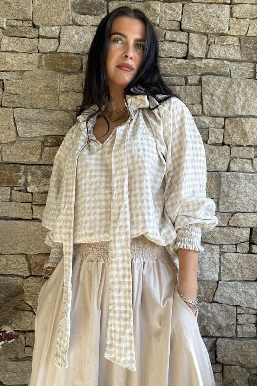 Nonni Gingham Poet Blouse Stone
